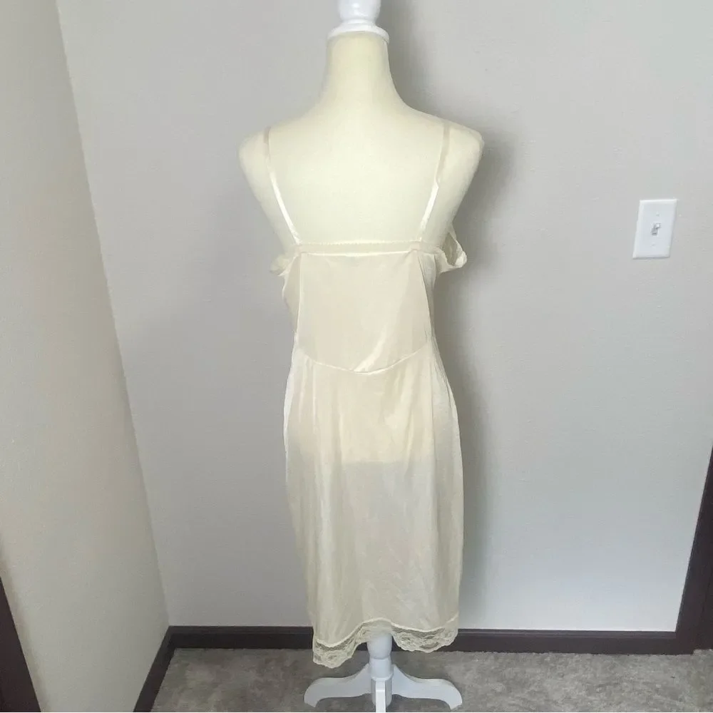 Vintage 80's Union Made Off White Lace Slip Dress Women's Size 38