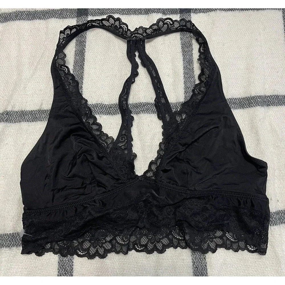 Aerie Black Lace Trim Bralette‎ Racerback Crop Top Women's Size M