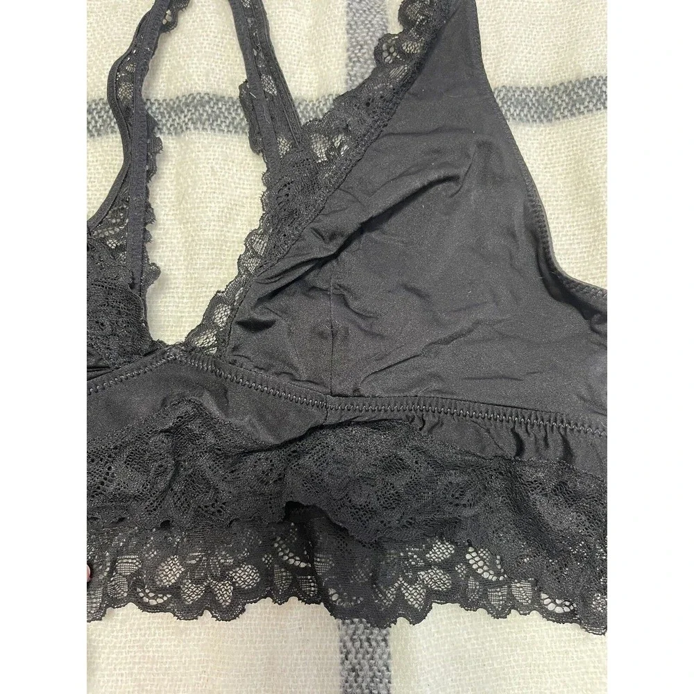 Aerie Black Lace Trim Bralette‎ Racerback Crop Top Women's Size M