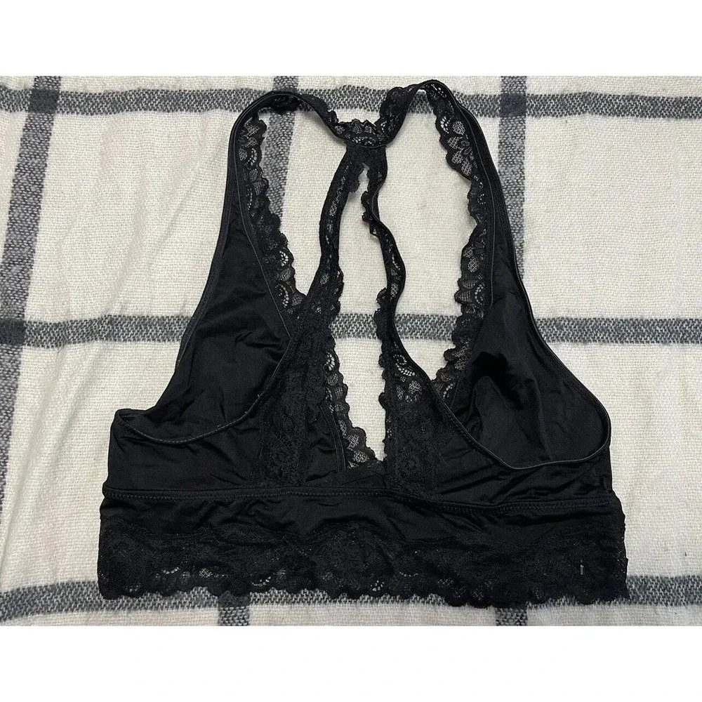 Aerie Black Lace Trim Bralette‎ Racerback Crop Top Women's Size M