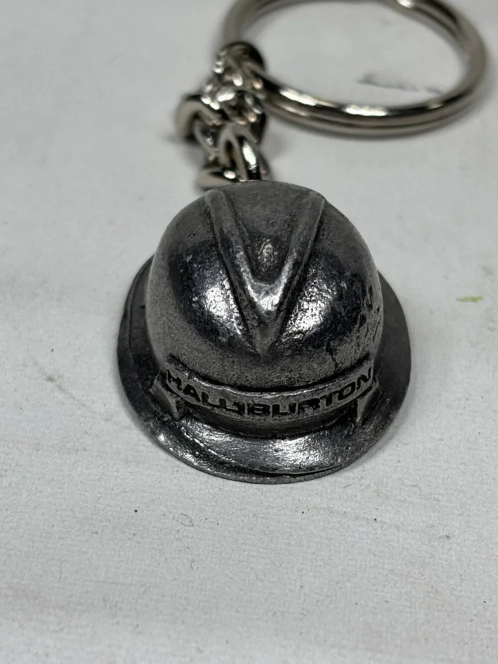 Vintage Halliburton Hard Hat Keychain Pewter Metal Oilfield Promo Safety Award