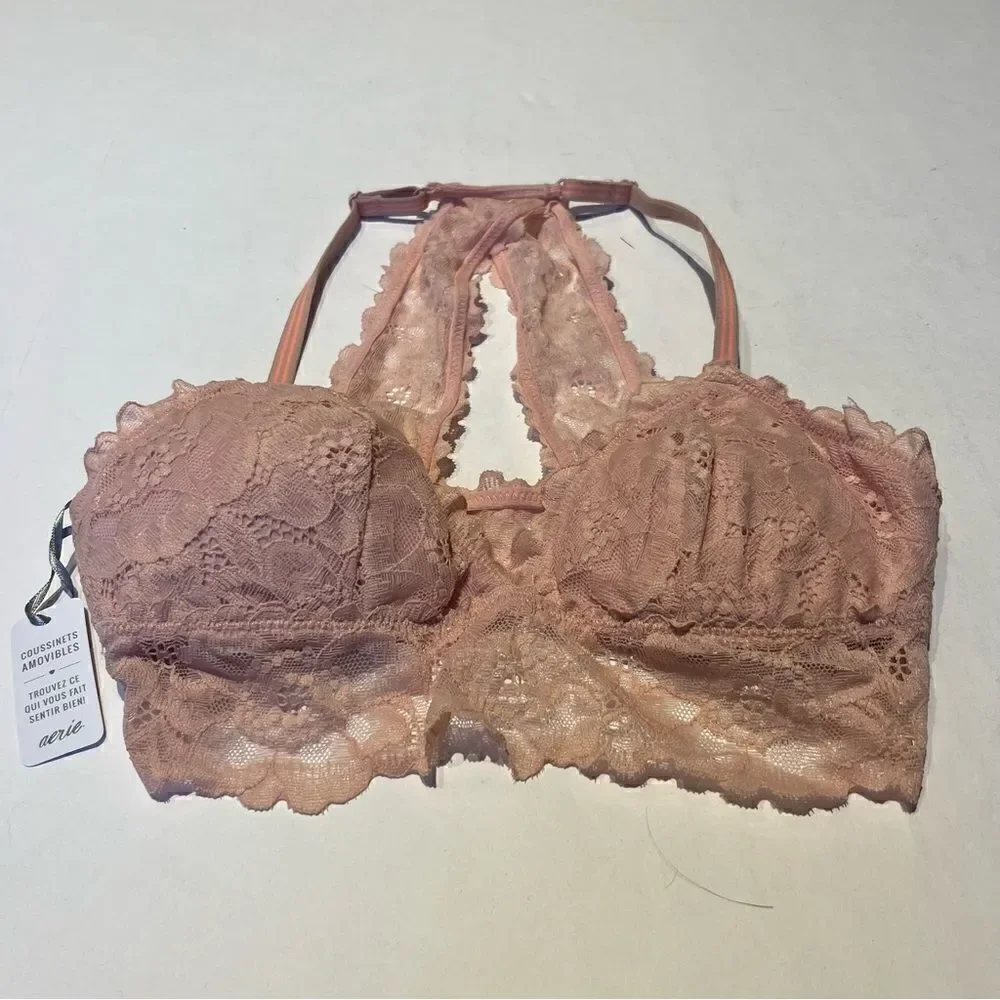 Aerie Bralette Size Small Pastel Orange, Lacy racerback, padded