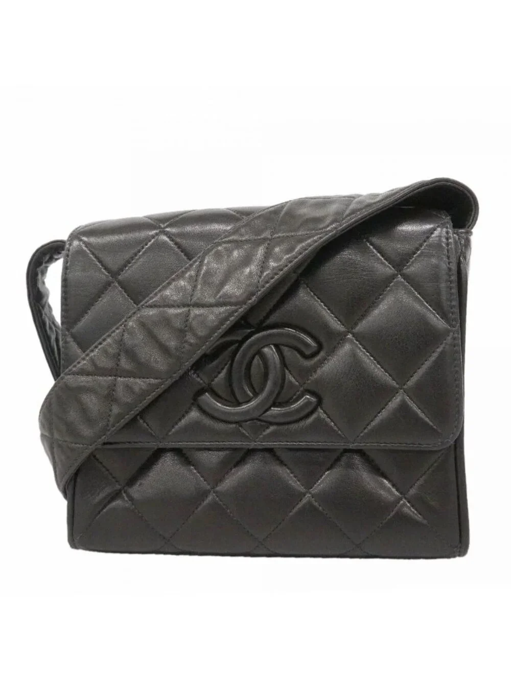 Chanel Shoulder Bag Quilted Lambskin Black Gold