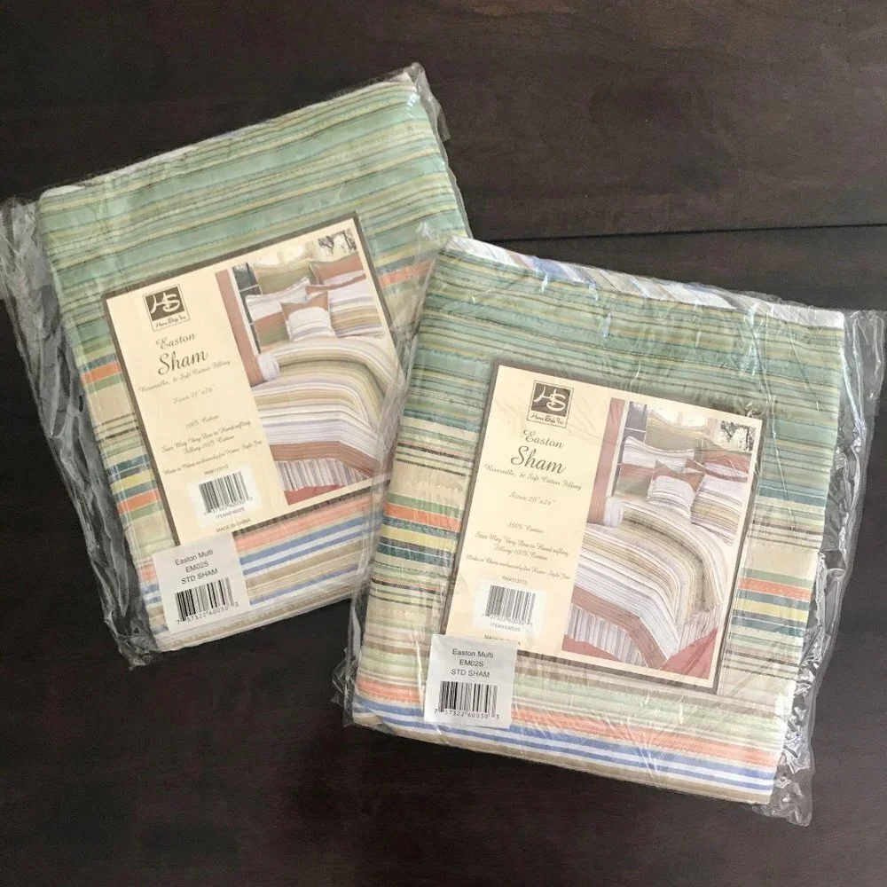 Set of 2 Neutral Stripe Standard Pillow Shams‎