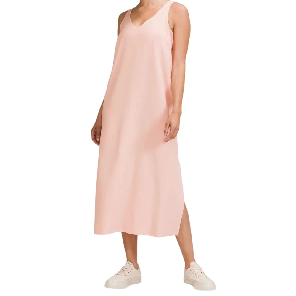 Lululemon Pink Sleeveless V Neck Midi Dress‎ Slits Athleisure Women's Large