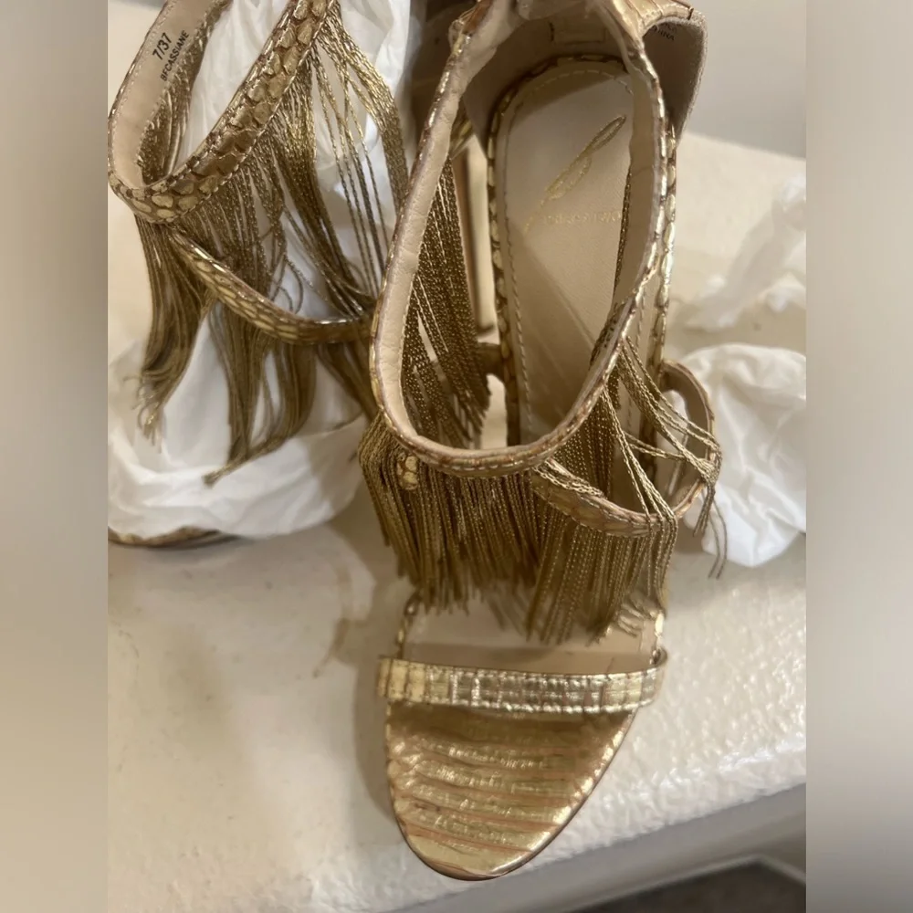 Brian Atwood Gold Fringe Sexy Heels Holiday Party‎ Christmas New Year shoes 7