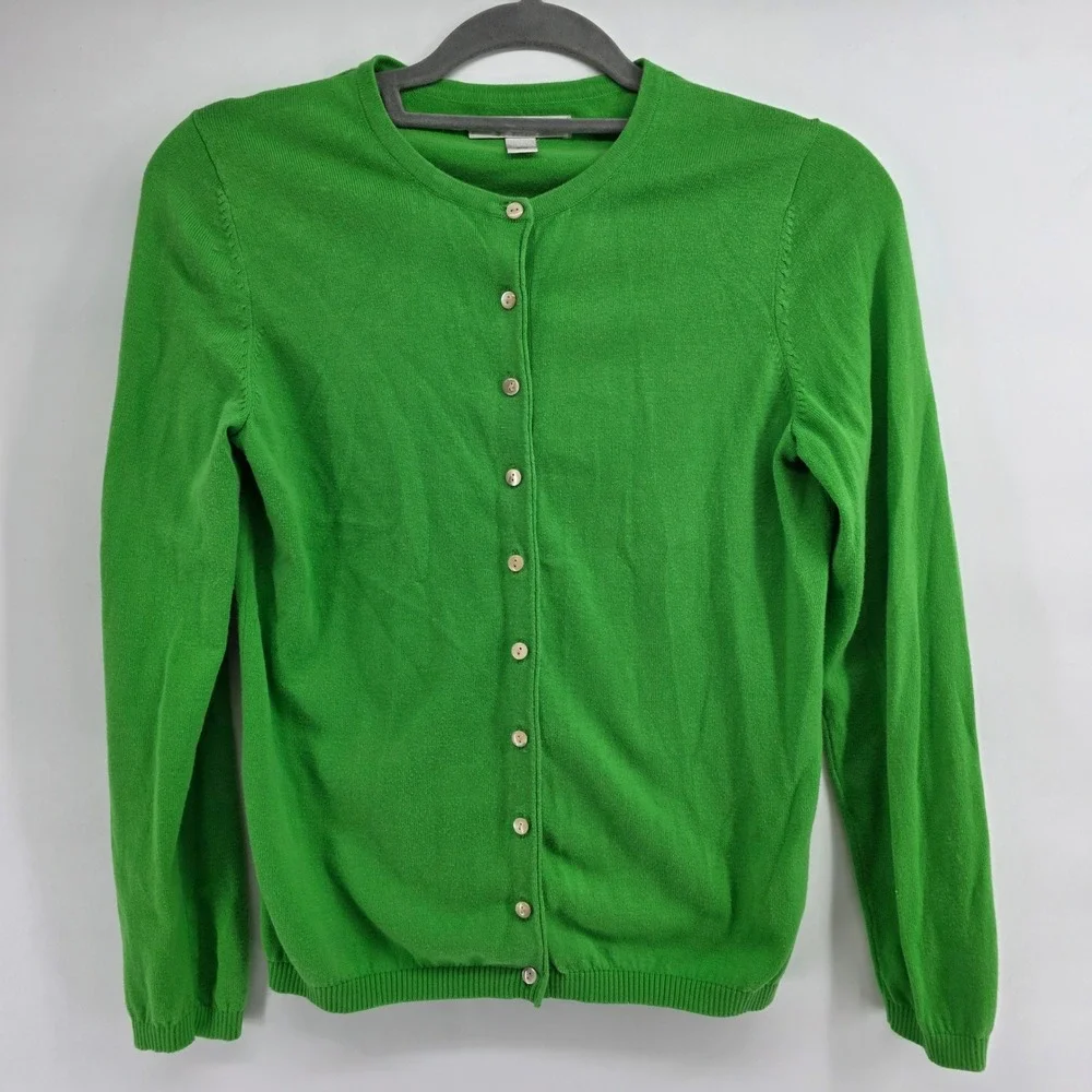 Liz Claiborne Small Cardigan Sweater Green  Button‎ Long Sleeve Cotton preppy