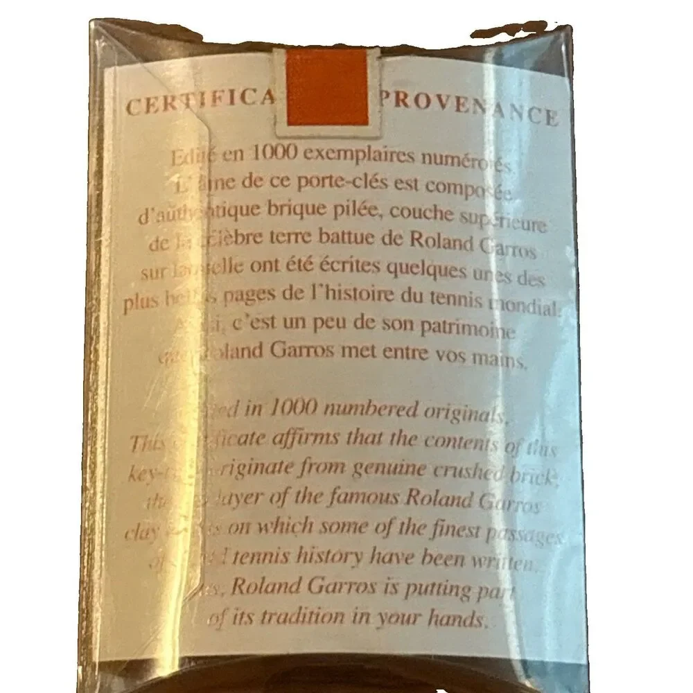 Vintage 1998 Roland Garros Keychain With Red Court Clay And Certificate