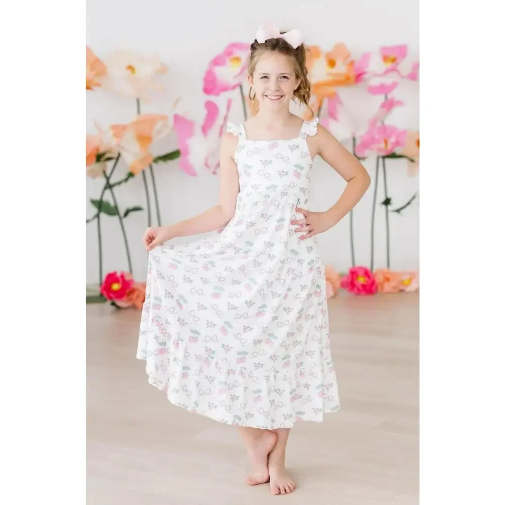 Mila & Rose Berries & Bows Ruffle Maxi Dress‎ NWT size 7/8