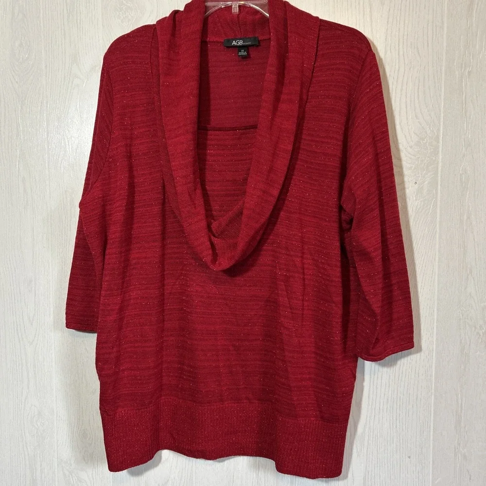 ABG‎ Women's 3X Vintage Red Sparkle Long Cowl Neck Sweater