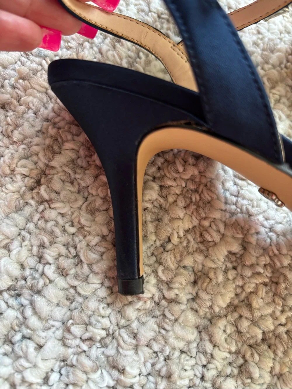 Nina New York Navy Slingback Heels with Crystal Embellished Strap -