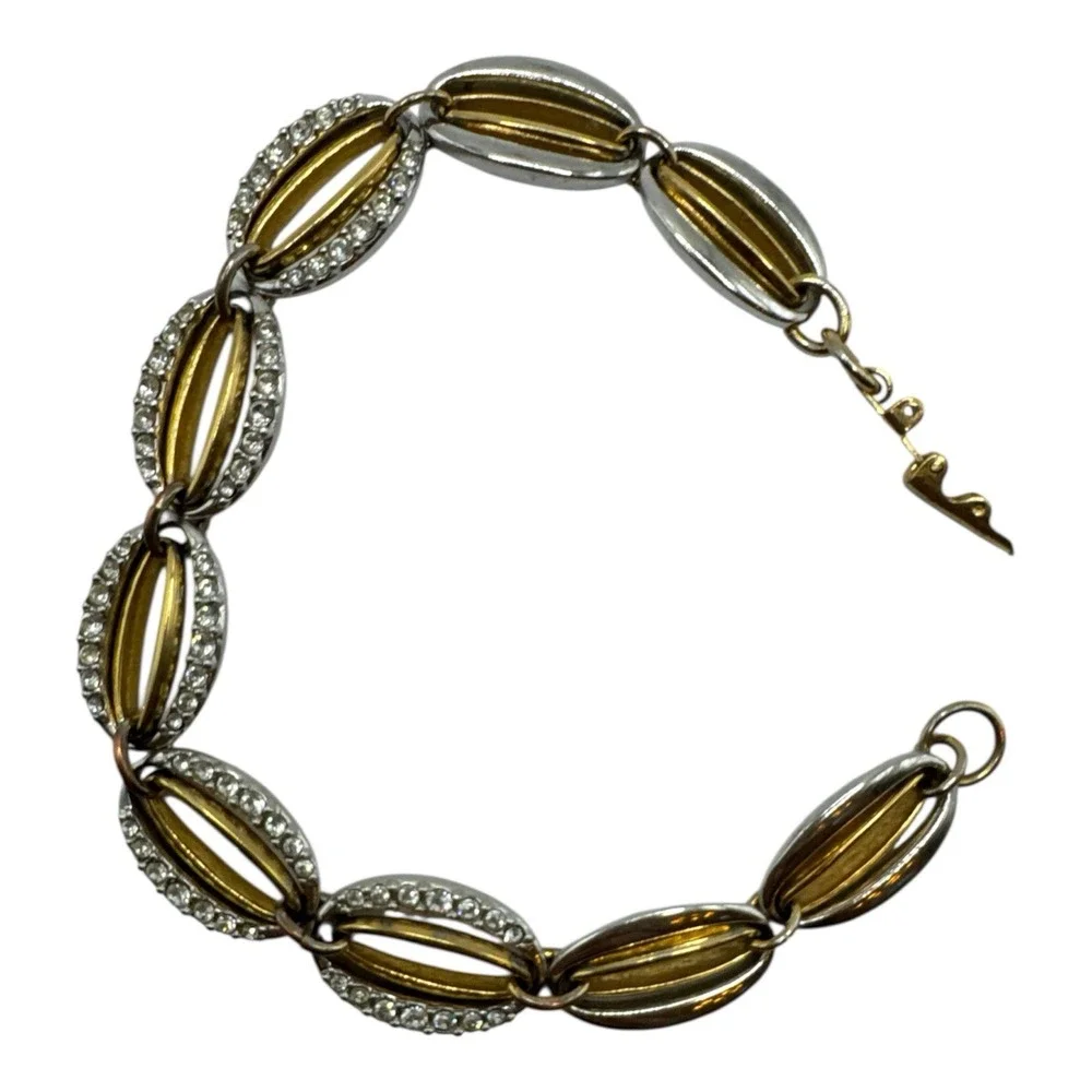 SWAROVSKI Swan‎ 18K Gold Plated Crystal Baha Link Bracelet Signed Two Tone