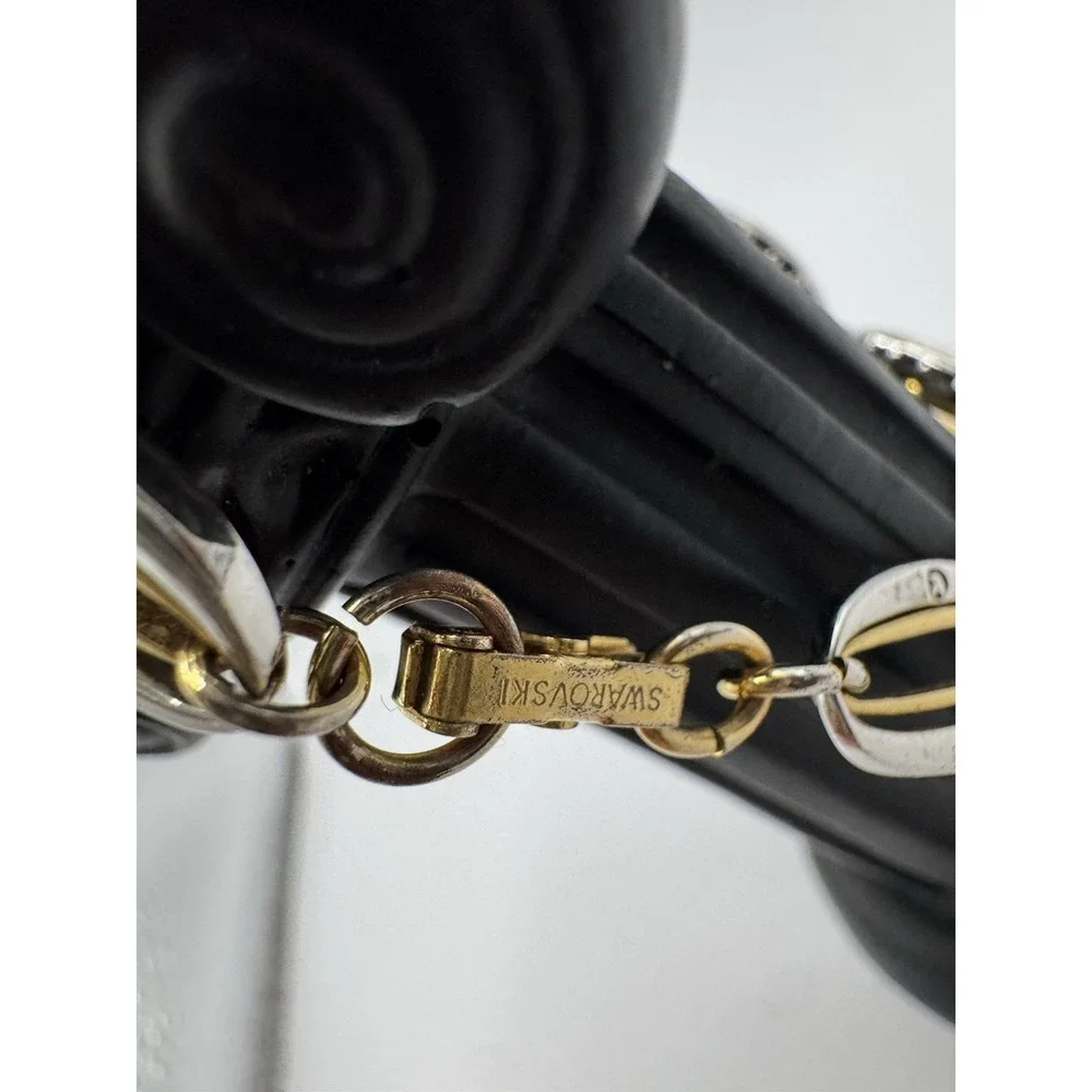 SWAROVSKI Swan‎ 18K Gold Plated Crystal Baha Link Bracelet Signed Two Tone