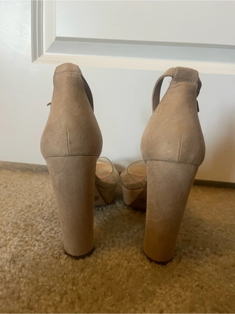 Clear Strap Tan Platform Heels with Ankle Strap Size 8