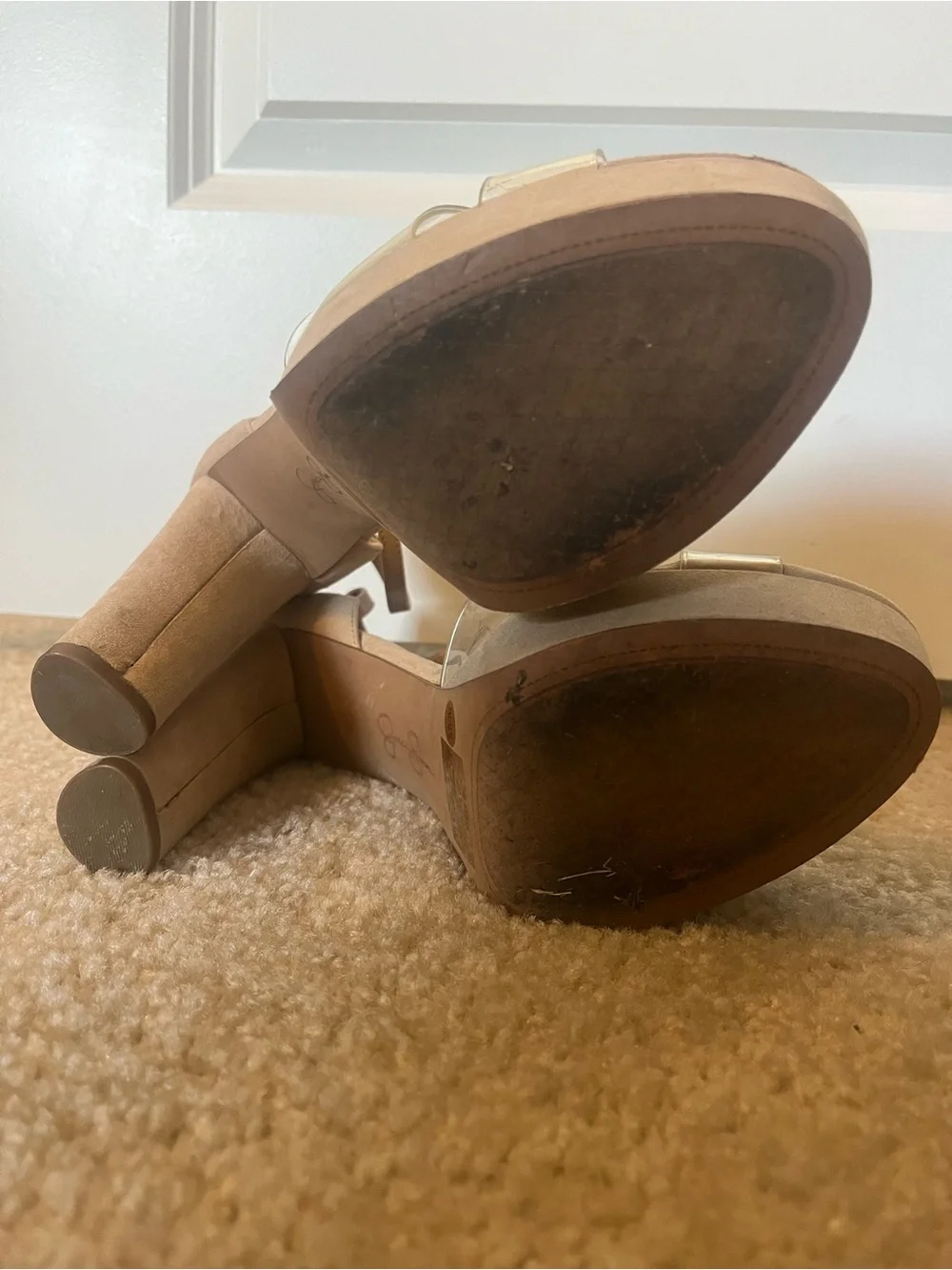 Clear Strap Tan Platform Heels with Ankle Strap Size 8