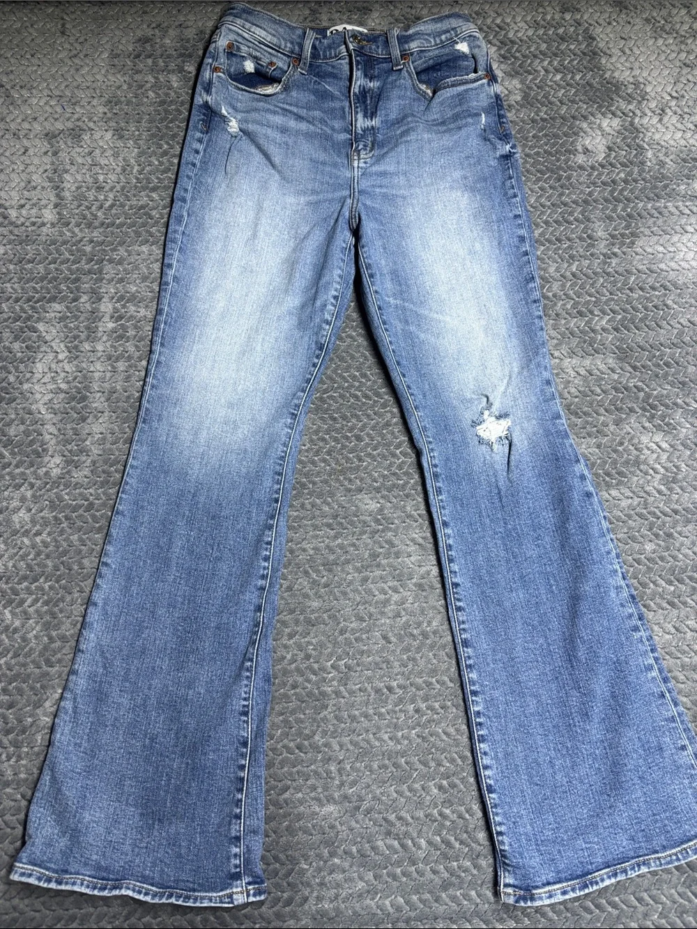 Daze Classic Blue Flare Jeans with Light Distressing