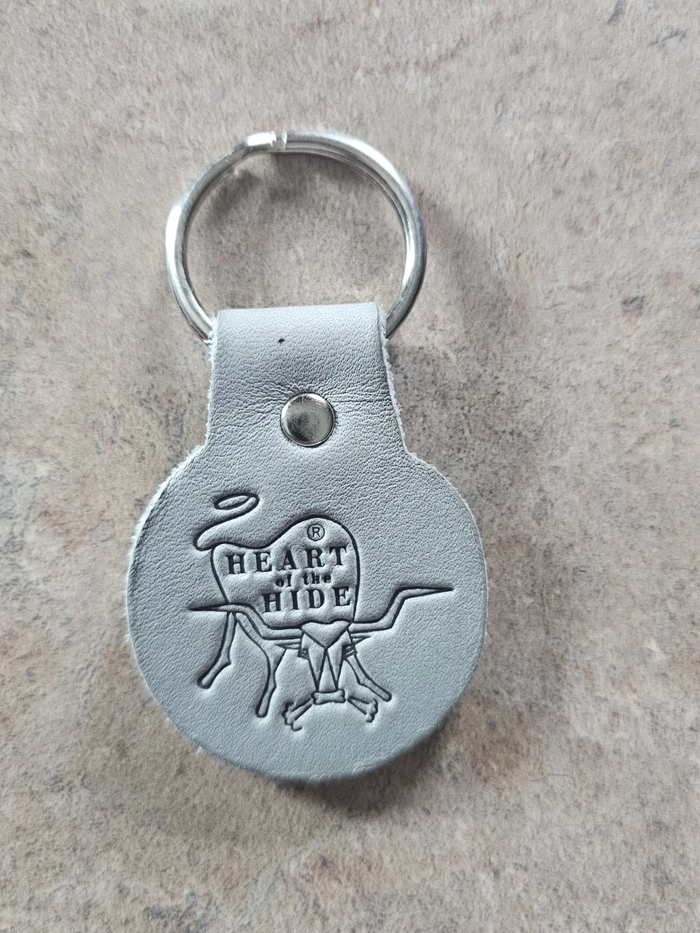 Rawlings Light Gray Embossed Leather Key Fob with Silver Ring