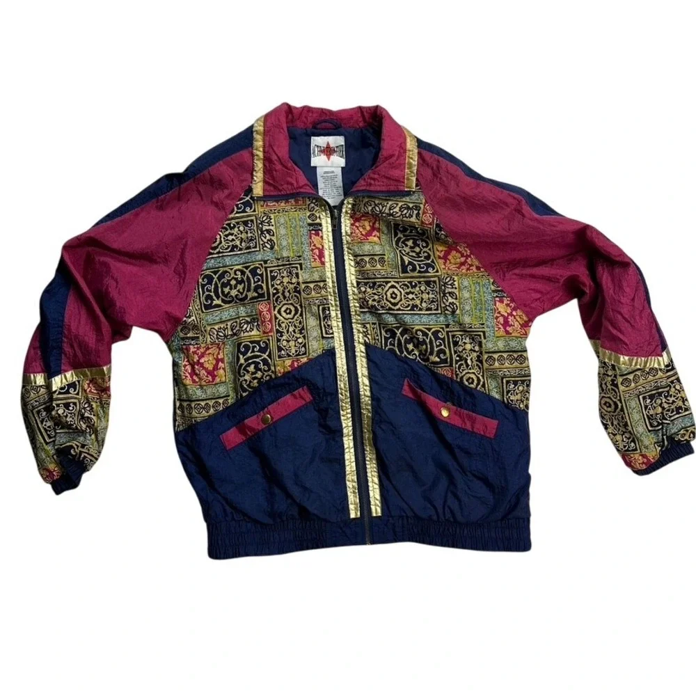 Vintage Active Frontier Windbreaker Jacket Medium 80's 90's‎ Baroque Print Retro