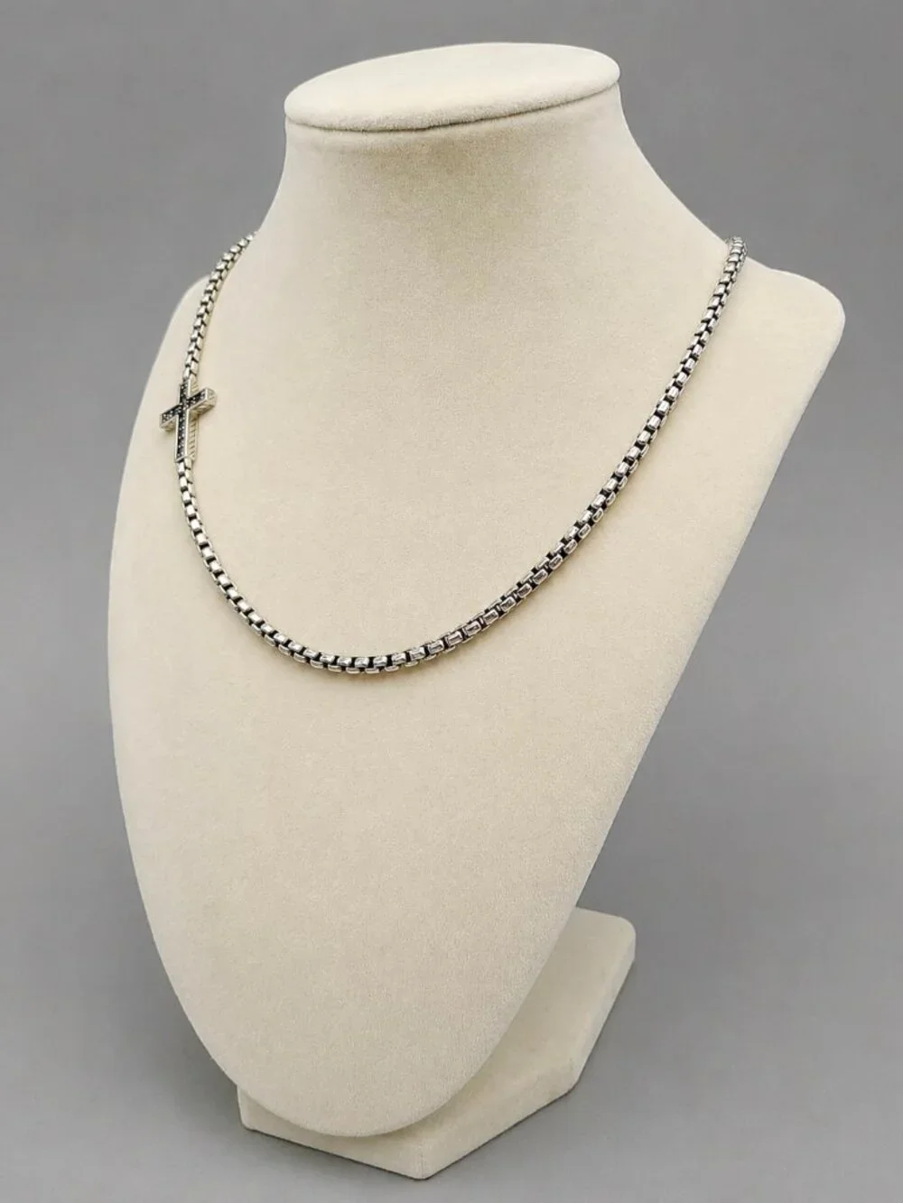 David Yurman Cross Station Necklace w/ Pavé Black Diamonds - 3.6mm - 22