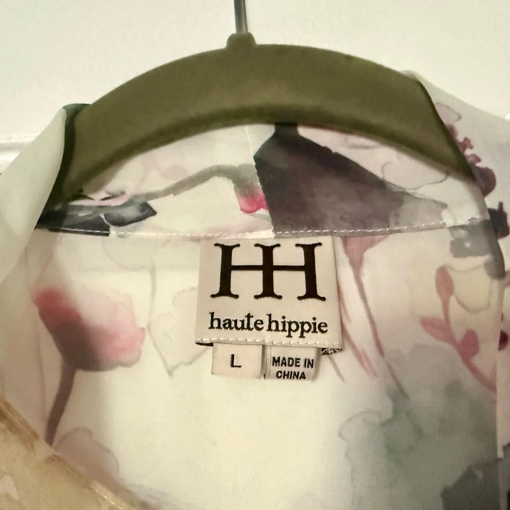 Haute Hippie Boho Mini Dress Silk Blend Flowery Festival Beige Neutral - Size L