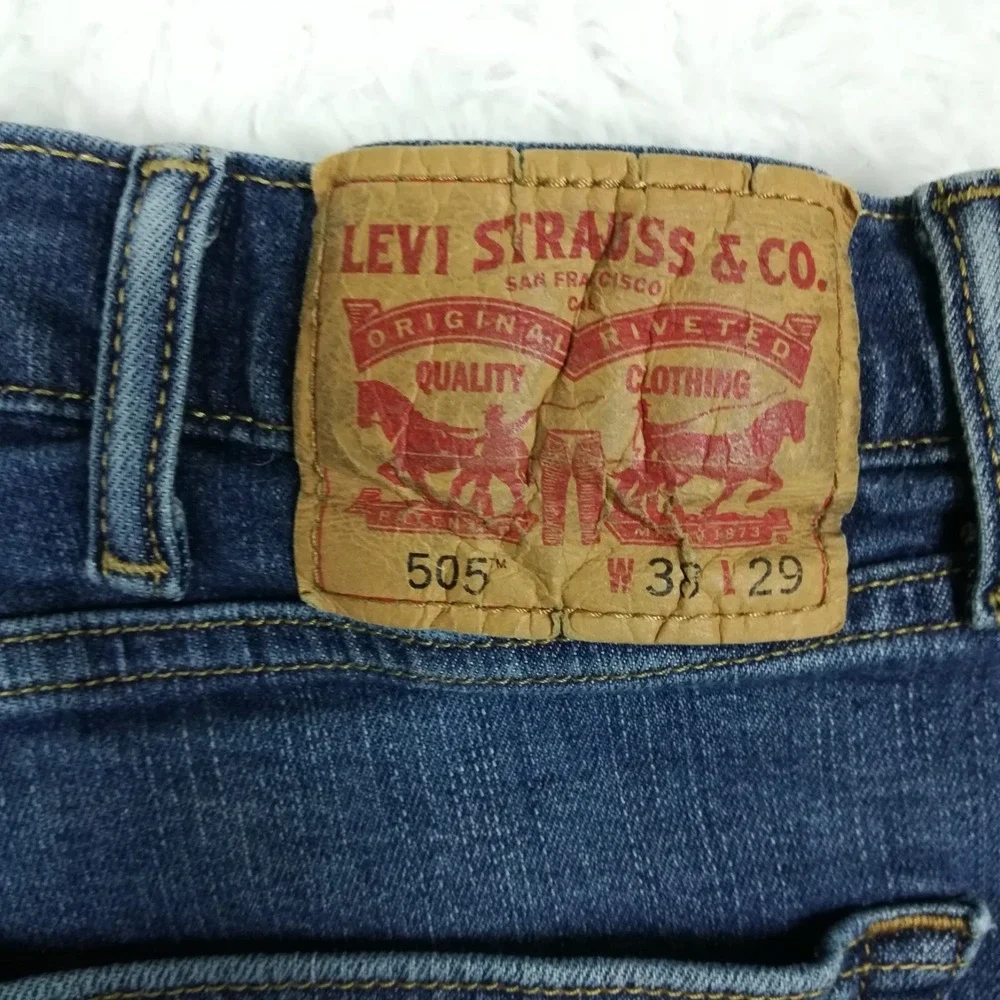 Levi's Mens Jeans 505 Straight Leg Regular Fit Blue Denim Medium‎ Wash 38x29