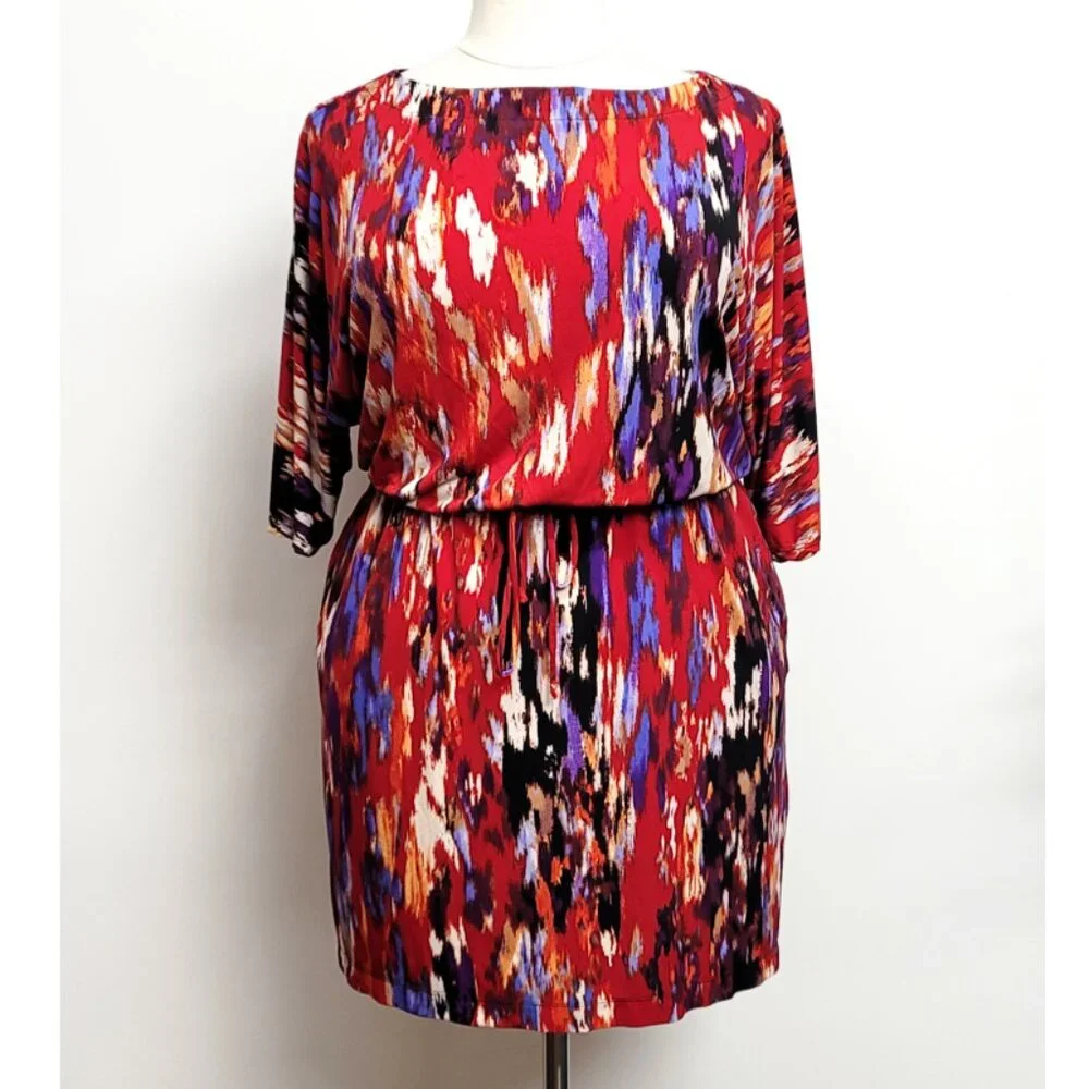 Emma & Michele Multi Color Abstract Drawstring Waist Mini Dress XL