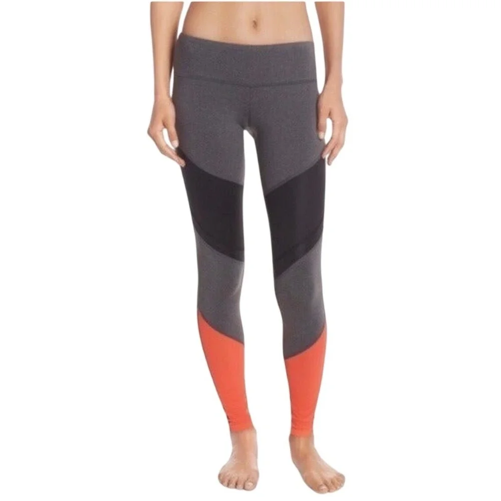 Alo Yoga Sheila‎ Alosoft Colorblock Leggings Gray Black Coral XS Athletic Gym