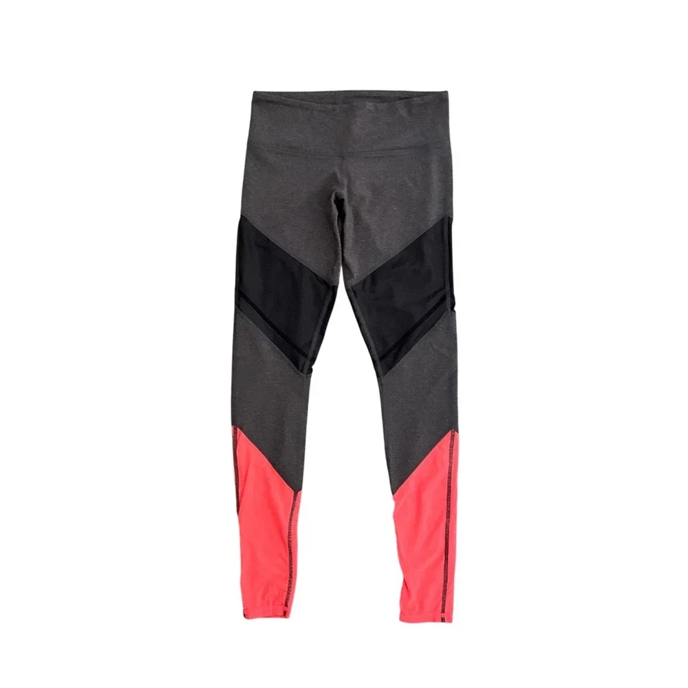 Alo Yoga Sheila‎ Alosoft Colorblock Leggings Gray Black Coral XS Athletic Gym