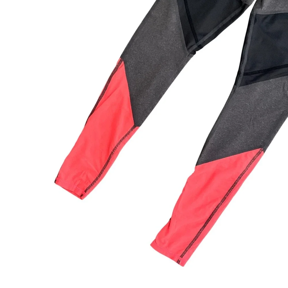 Alo Yoga Sheila‎ Alosoft Colorblock Leggings Gray Black Coral XS Athletic Gym