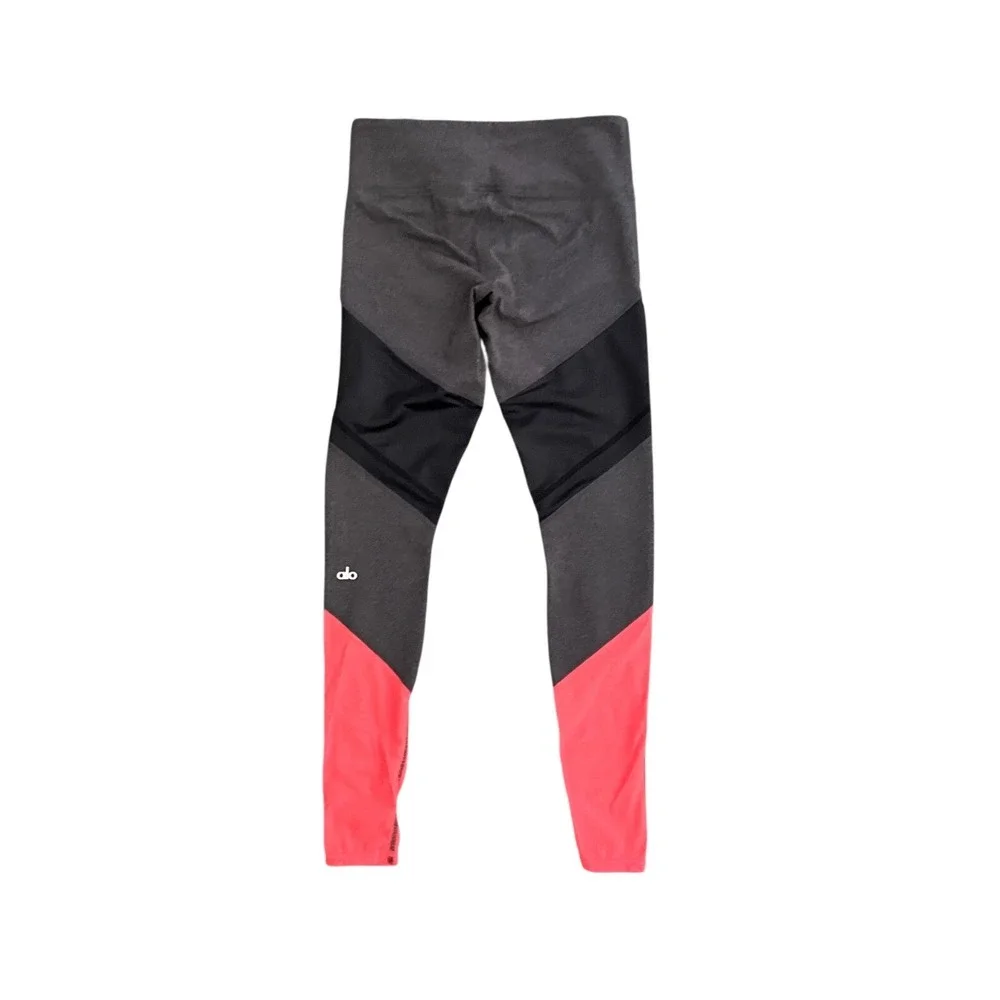 Alo Yoga Sheila‎ Alosoft Colorblock Leggings Gray Black Coral XS Athletic Gym