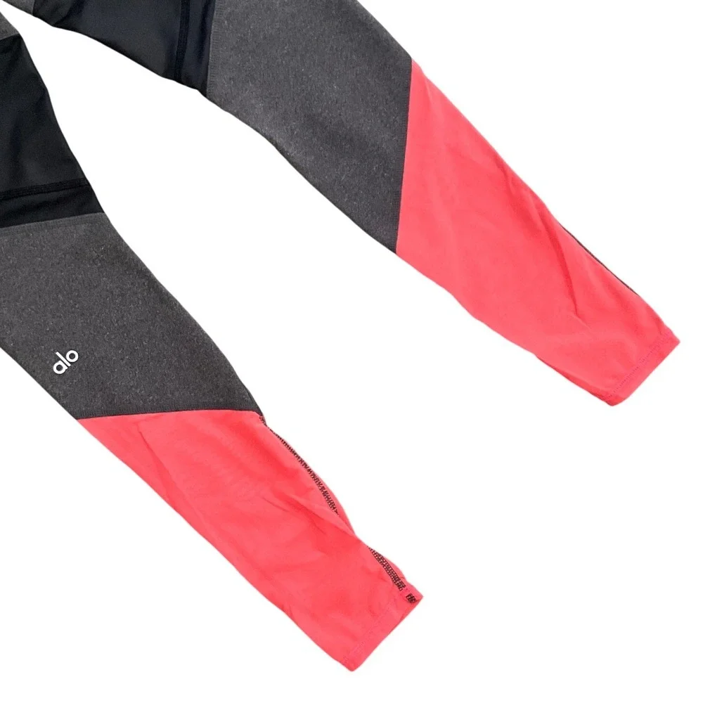 Alo Yoga Sheila‎ Alosoft Colorblock Leggings Gray Black Coral XS Athletic Gym
