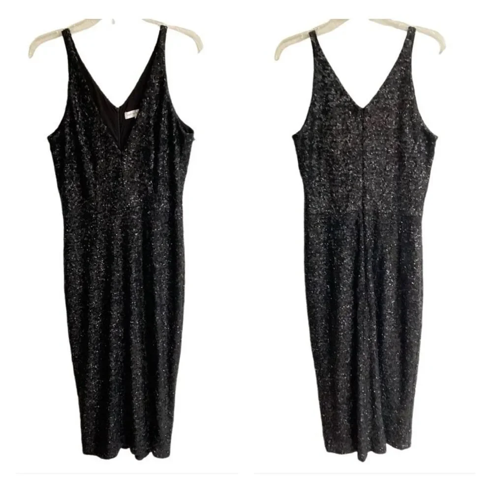 Dress The Population black sequin sheath maxi  long dress womens size L Mob Wife