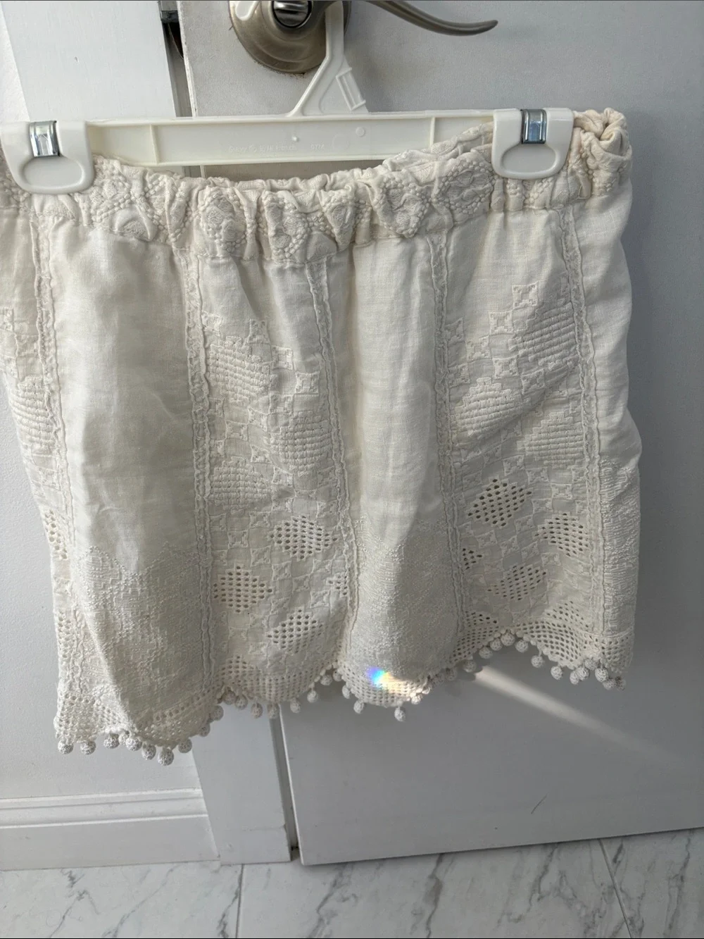 Calypso St. Barth linen Cream Eyelet Pom-Pom Skirt
