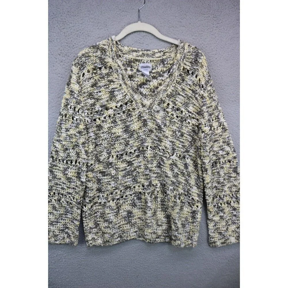 Chicos Long Sleeve Open Knit Tunic Sweater-Size 2-Oversized-Beachy-NWT