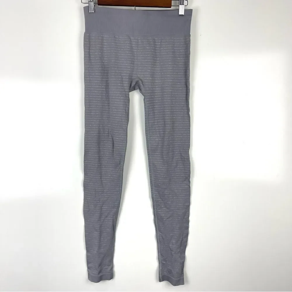 Athleta Grey Shimmer Stripe Tights Full Length Yoga Running Women's Size Medium