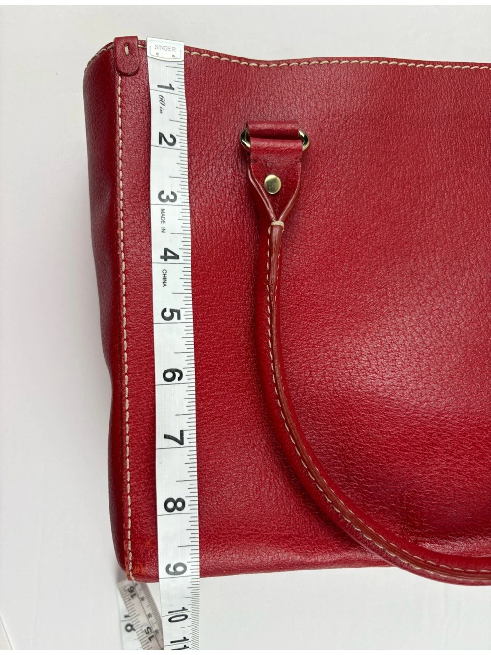 kate spade Red Pebbled Leather Structured Tote with Gold Accents
