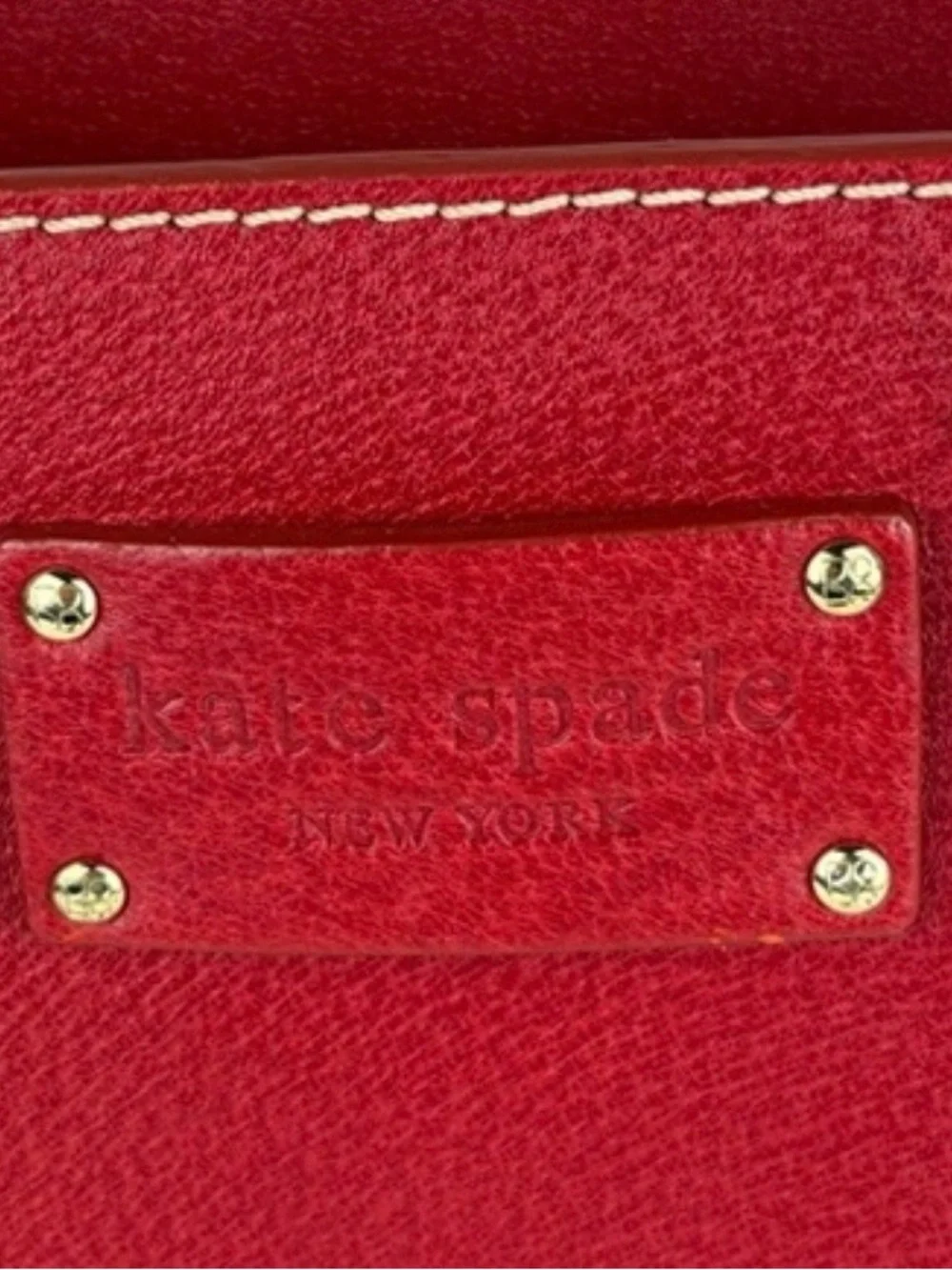 kate spade Red Pebbled Leather Structured Tote with Gold Accents