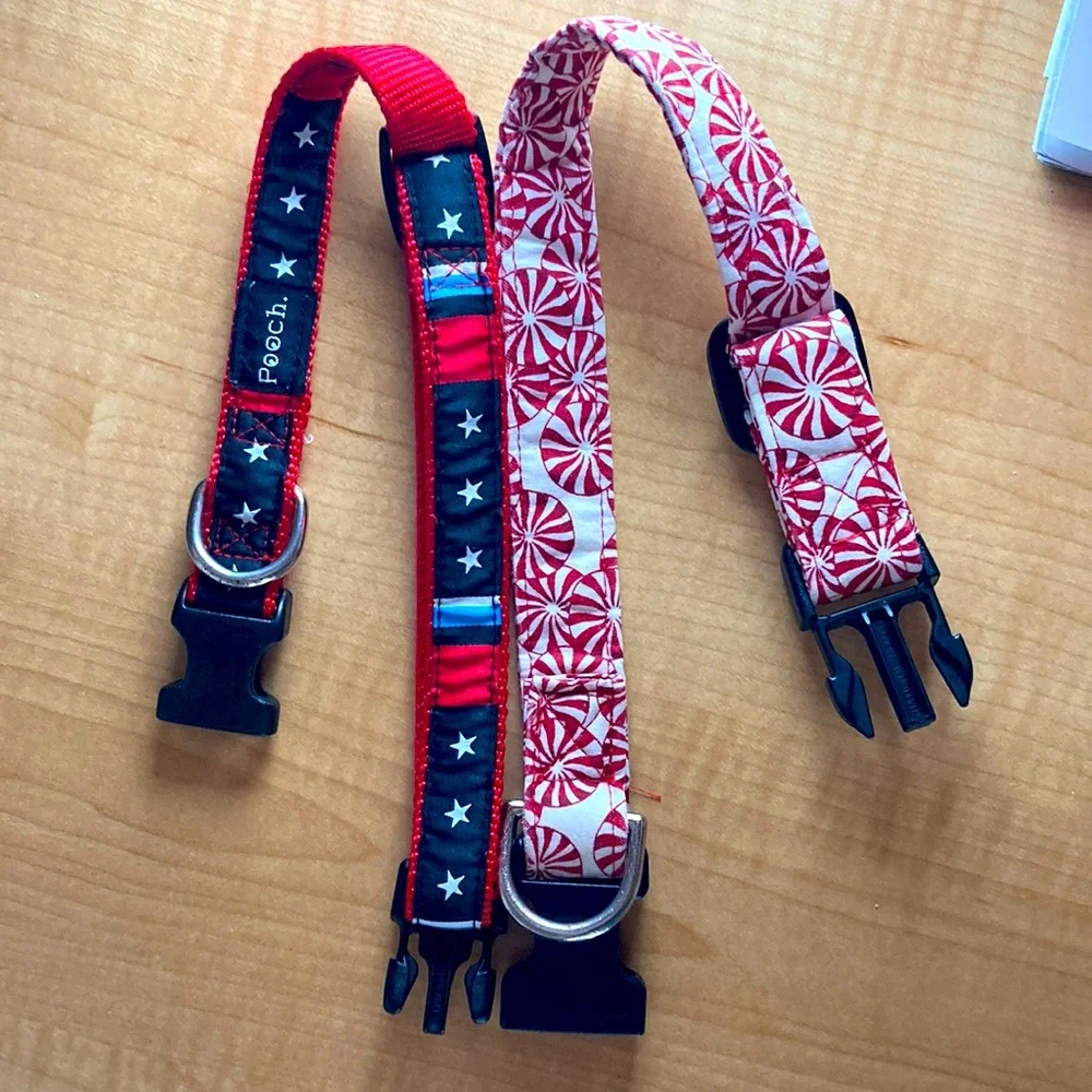 July 4th Holiday Dog collars Christmas peppermint swirls stars red blue SM-Med