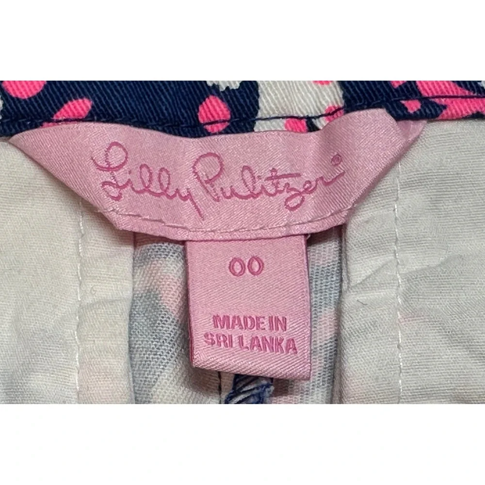 Lilly‎ Pulitzer Hazellle stretch Shorts Navy Pink Coral Reef Size 00 Side Zip