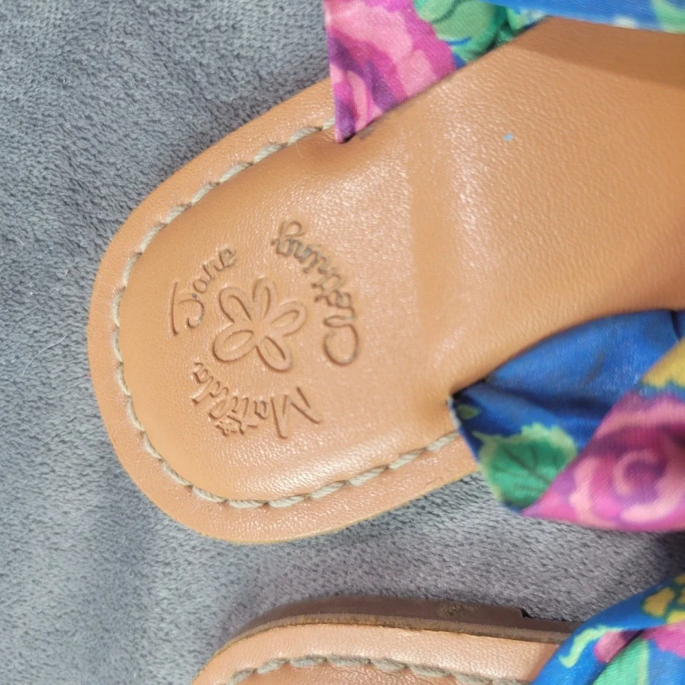 Matilda Jane Clothing Girls Floral Fabric‎ Knot Thong Sandals Blue Pink Size 10
