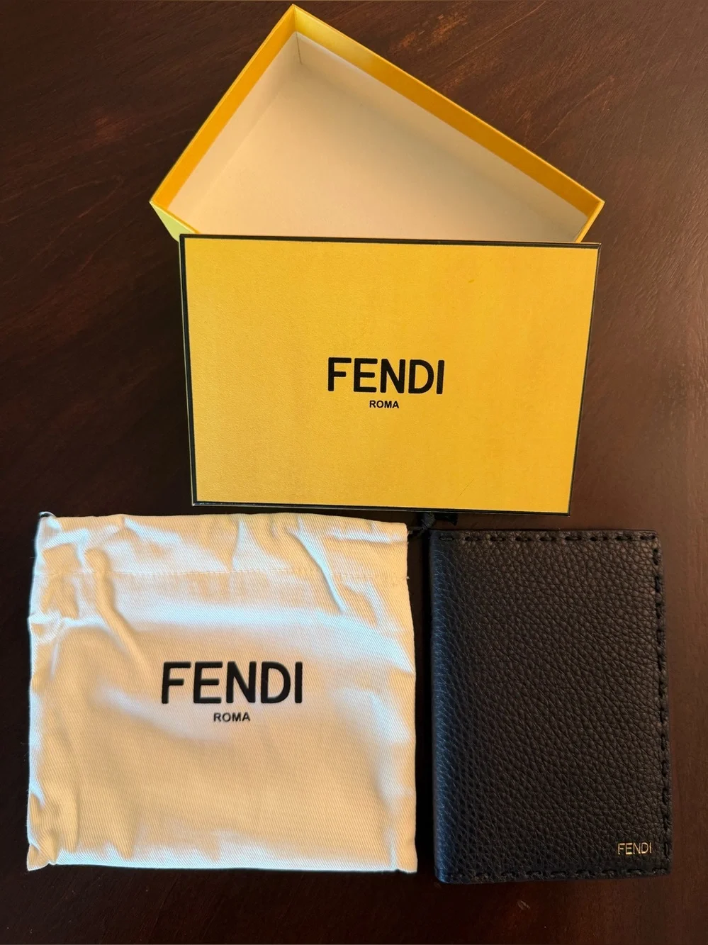 Fendi Men's Black Leather Passport Holder with notebook and box/dustbag