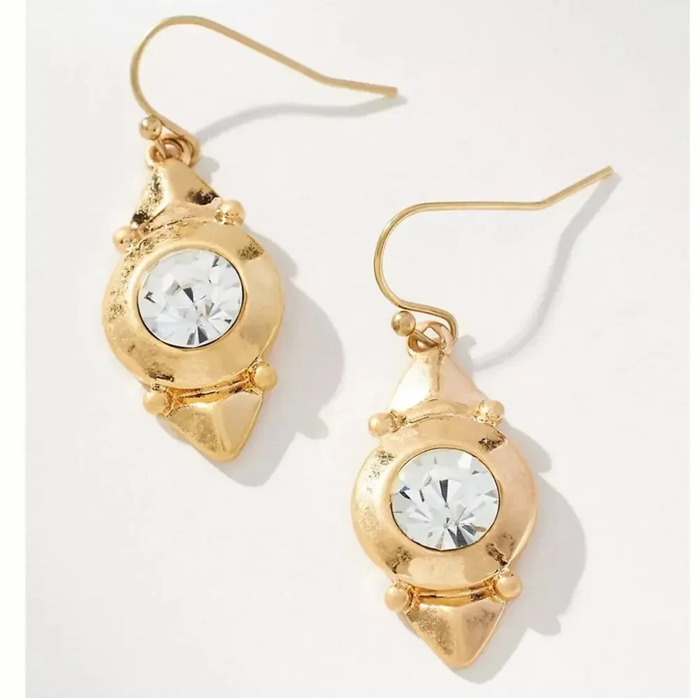 Anthropologie Vintage Western Drop Earring Dangle Gold tone Crystal NWT