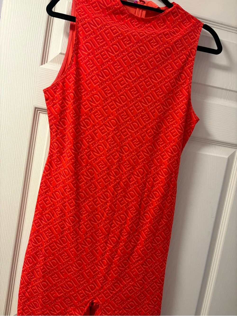 Fendi Orange Logo Jacquard Sleeveless Dress