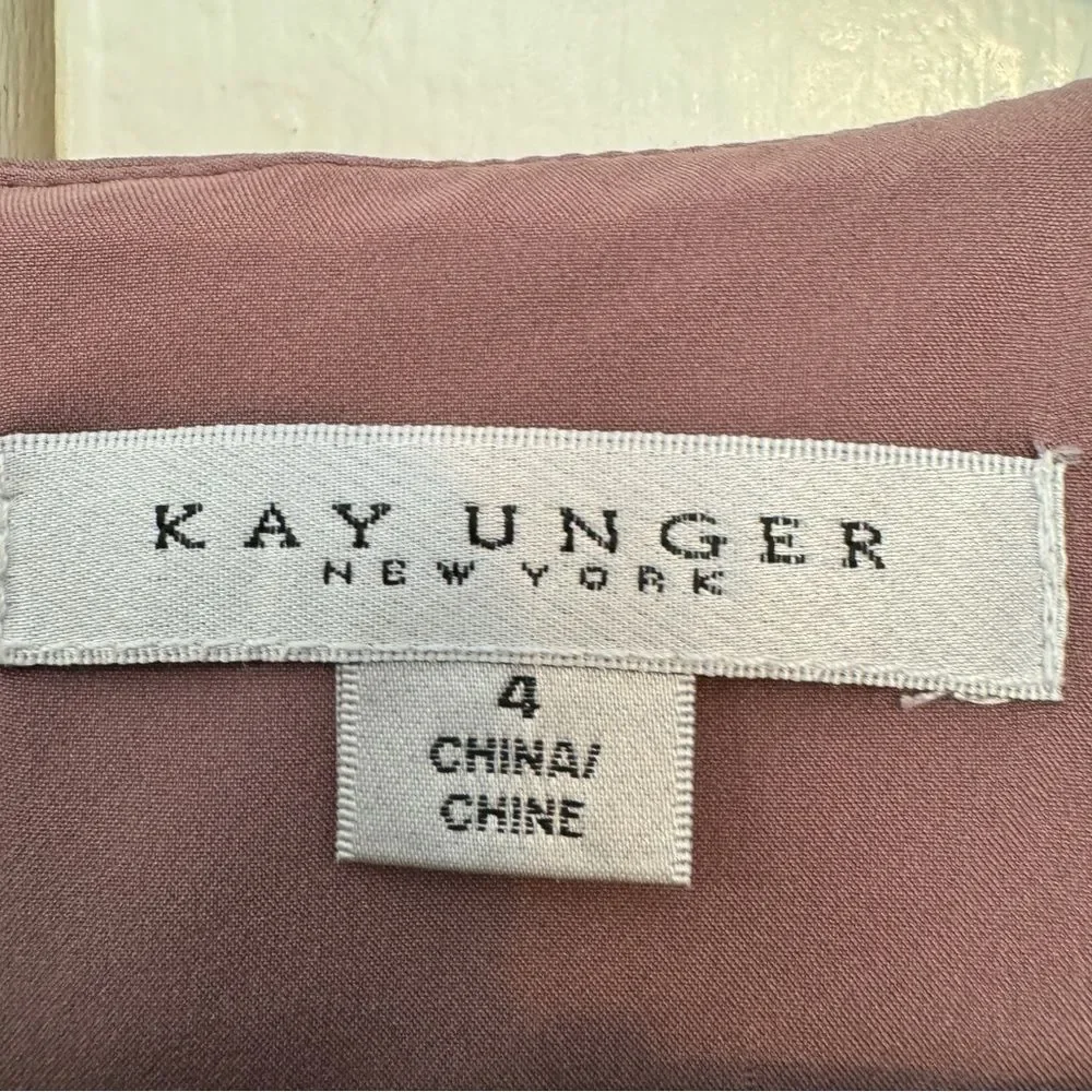 NWT KAY UNGER Size 4 Anya Asymmetric Crepe Midi-Dress - Mink color