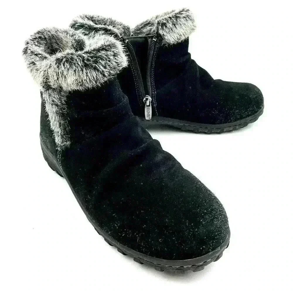 Black‎ Faux Fur Suede Zip Ankle Boots Women’s US Size 7 Khombu
