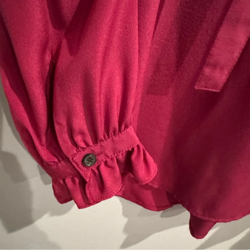 NEW J. Crew Classic-Fit Ruffle Neck Silk Popover Shirt in Pink, Size 4