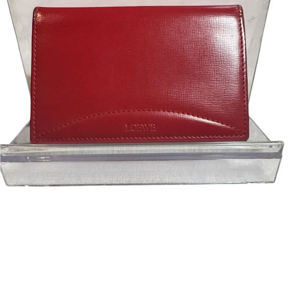 Auth Loewe Smooth Red Leather Bifold Card Holder