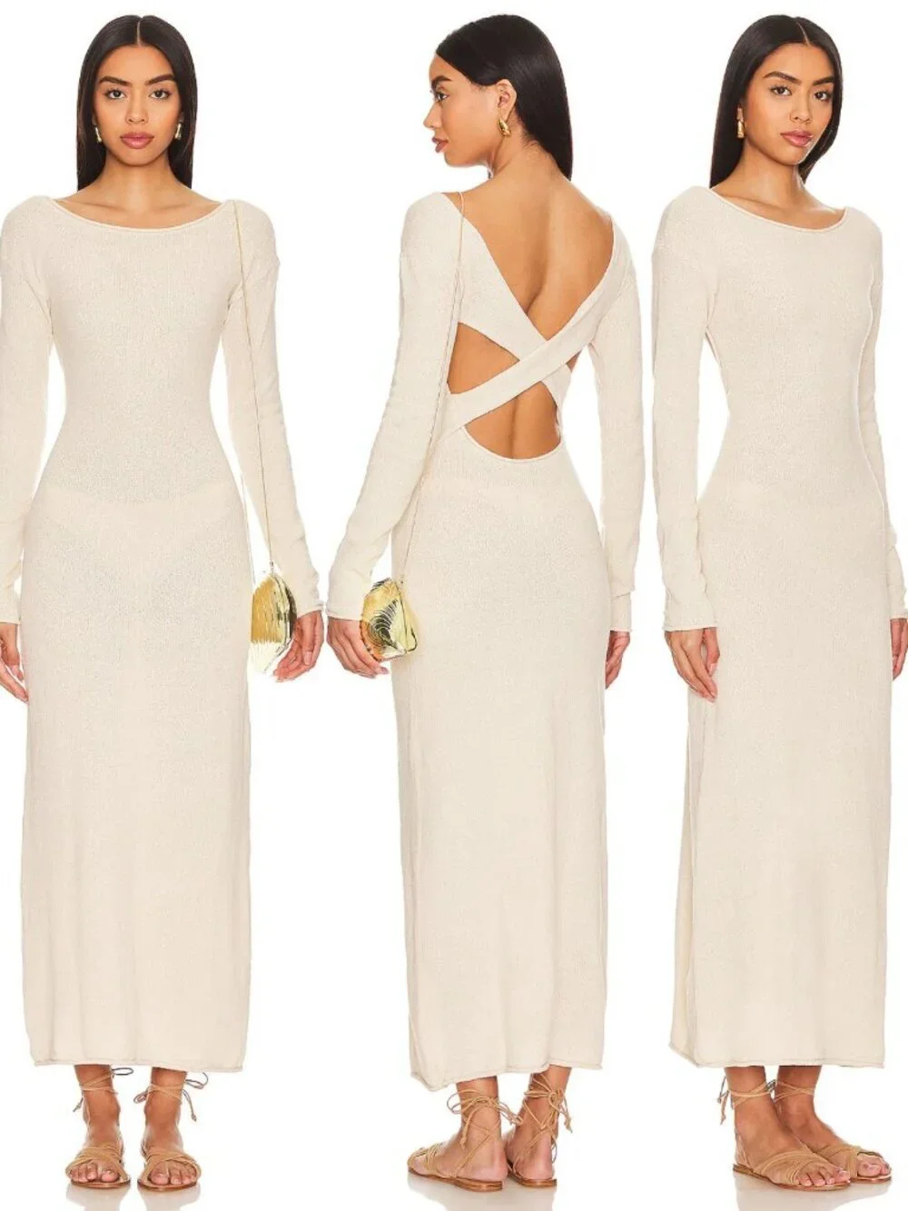 New! Onia Sandshell Crochet Knit Long Sleeve Maxi Dress Medium NWT 38432