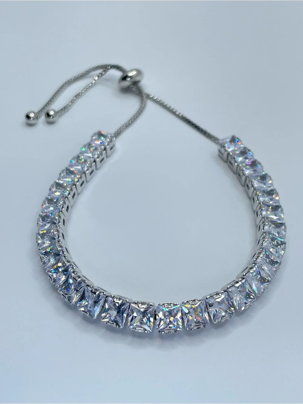 Swarovski Crystal Elements Diamond White Princess Cut Tennis Bracelet Silver