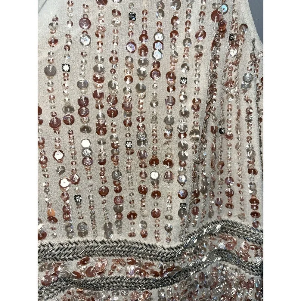 MAC DUGGAL Women's Sequin Sheath Midi Dress Nude 12 New with Tags